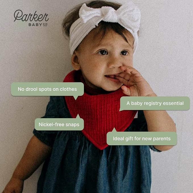 Parker Baby Muslin Bandana Drool Bibs | 100% Soft Muslin Cotton, Absorbent & - Image 5