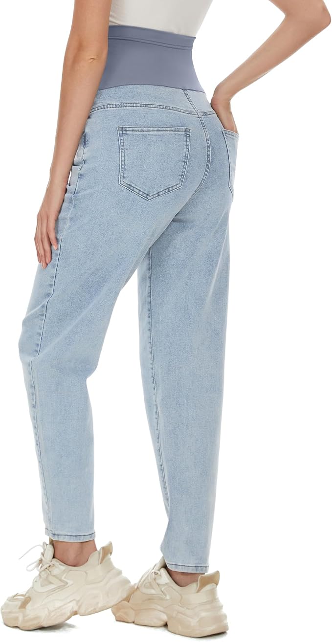 POSHGLAM Women's Maternity Jeans Over Belly Comfy Stretch 28'' Boyfriend Jeans - Image 5