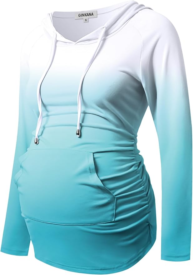 GINKANA Maternity Hoodie Long Sleeves Shirts Casual Maternity Top Pregnancy by GINKANA