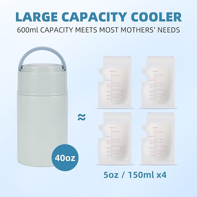 Portable Breast Milk Cooler, Stainless Steel Breastmilk Storage Keeps - Image 2