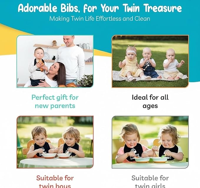 100% Cotton Drinking Buddies Twin Bibs Cute & Practical Unisex Bibs - Image 4