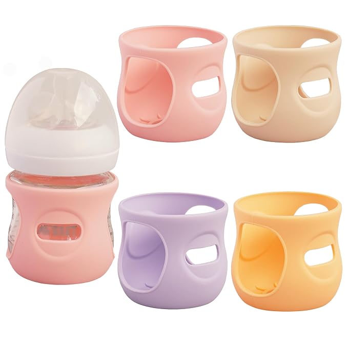 4 Pack Silicone Sleeves for Avent Natural Glass Baby Bottles, Anti Breakage by Kingwi