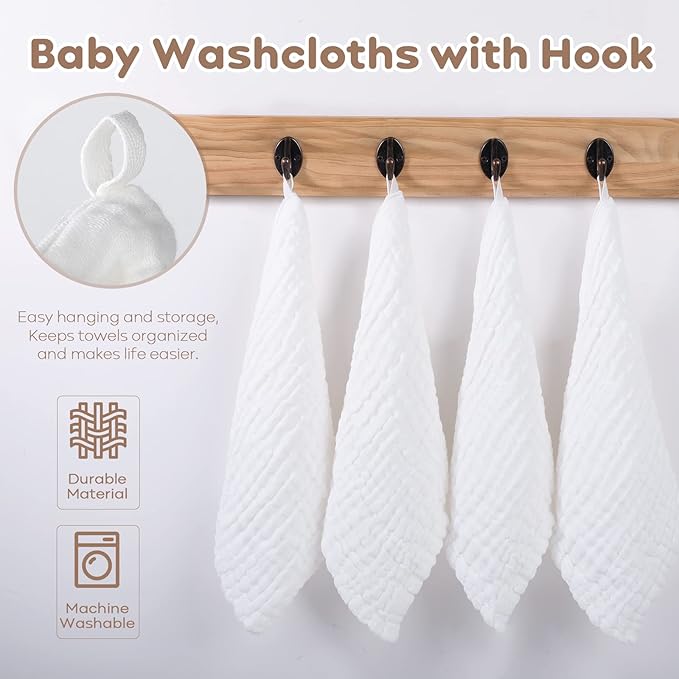 Yoofoss Muslin Baby Washcloths 100% Organic Cotton Face Towels 10 Pack Wash - Image 5