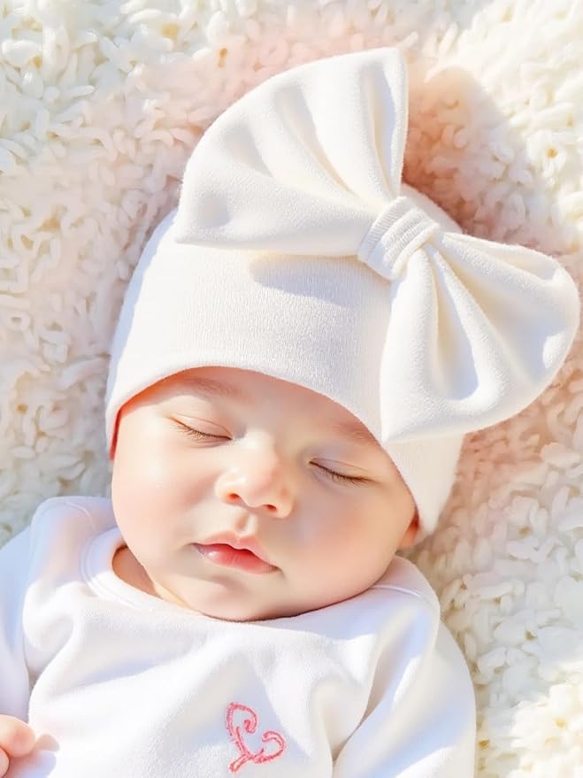 Bamery Newborn Baby Girl Hat Cotton Baby Bow Beanie Preemie Hats Spring Infant - Image 6
