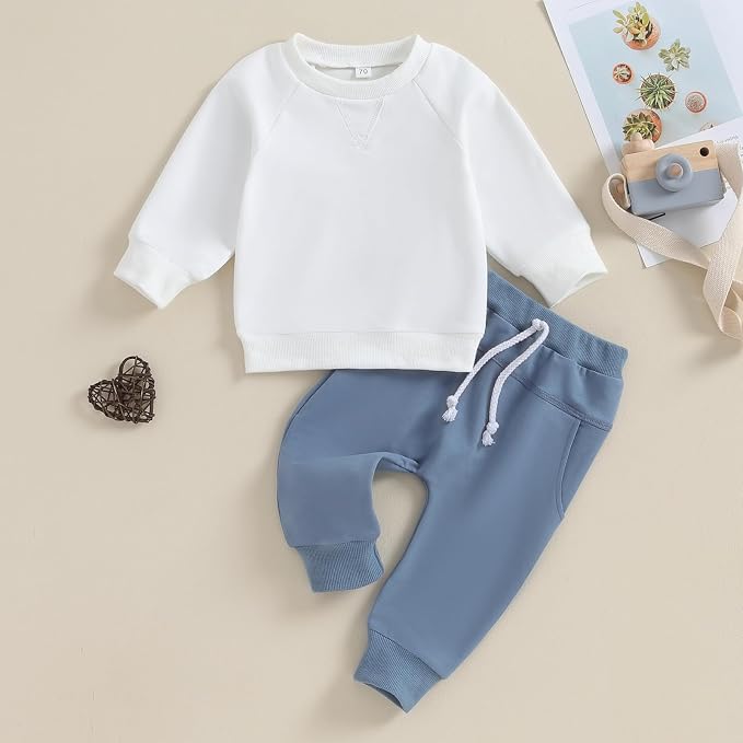 Toddler Baby Boy Clothes Solid Color Long Sleeve Crewneck Sweatshirt Top Casual - Image 2
