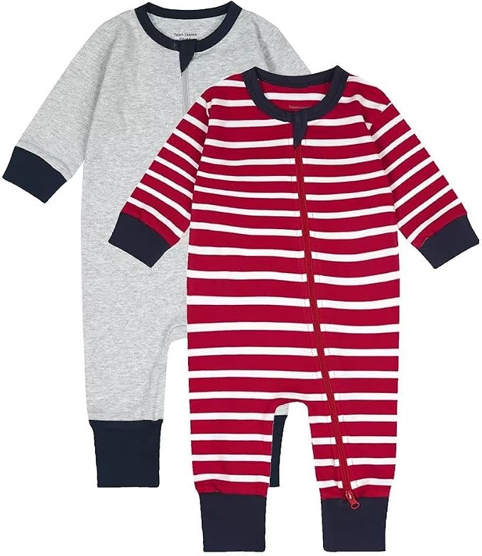 Teach Leanbh Toddler Baby Boys Girls 2-Pack Pajamas Cotton 2 Way Zipper Long by TeachLeanbh
