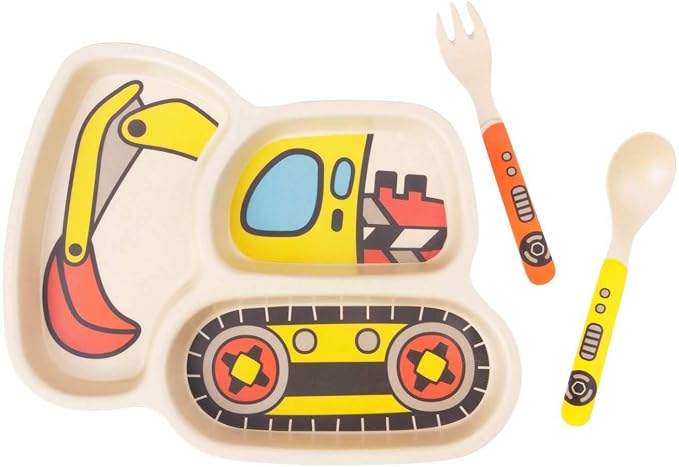 Kids Plates - 3-Piece Bamboo Toddler Plates Dinnerware Set - Divided Plate by nohlerlife