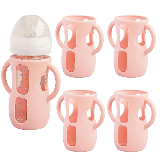 4 Pack Silicone Sleeves for Avent Natural Glass Baby Bottles, Anti Breakage by Kingwi