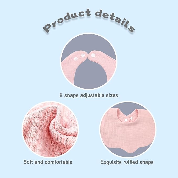 Muslin Baby Bibs for Drooling and Teething Newborn Drool Bibs for Baby Girl Boy - Image 3
