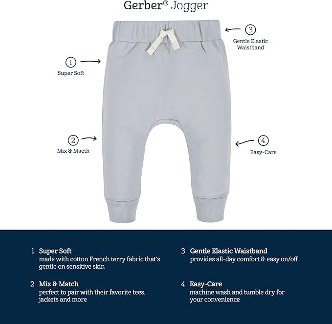 Gerber Baby-Boys Toddler 3-Pack Jogger Pants - Image 5