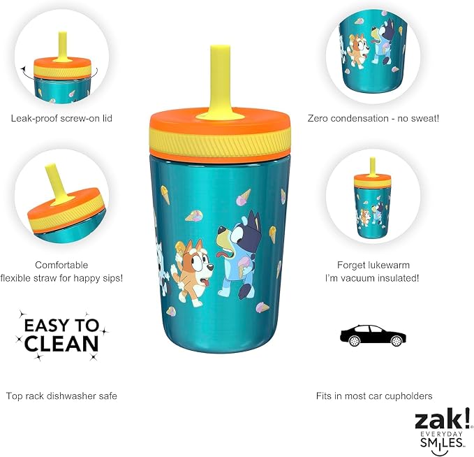 Zak Designs Bluey Kelso Tumbler Set, Leak-Proof Screw-On Lid - Image 5