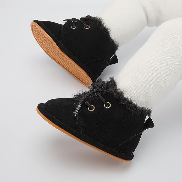 Baby Unisex Warm Snow Boots Newborn Leather Fur Lace Up Ankle Anti-Slip Rubber - Image 5