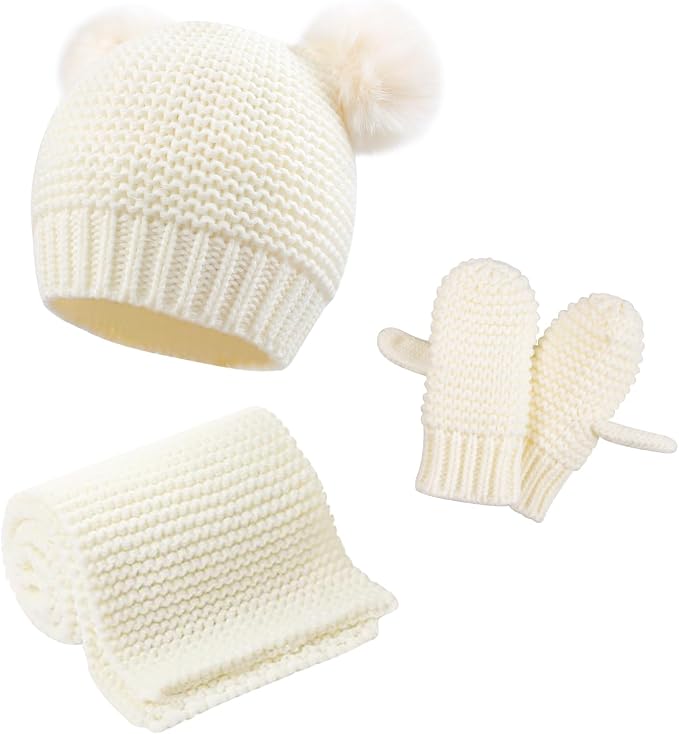 Duoyeree Baby Winter Hat Scarf Glove Beanie Set Girls Boys Pom Pom Knitted by Duoyeree