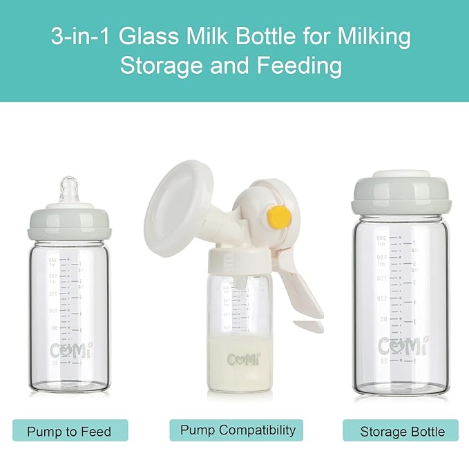 COMI Wide Neck Glass Breastmilk Collection n Storage Bottle, 8oz - Image 2