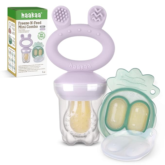 Haakaa Baby Fruit Food Feeder & Mini Freezer Nibble Tray Combo, Breastmilk by haakaa