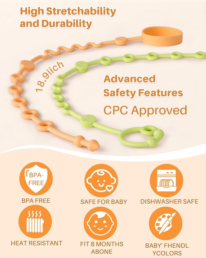 Toy Straps for Baby, Adjustable Toy Holder for Stroller Accessories, Silicone - Image 3