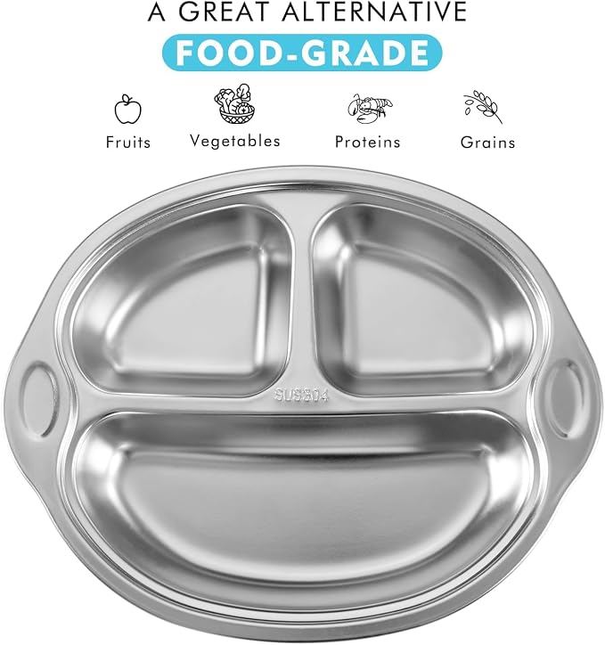 Mrs. Chou® Stainless Steel Kids Plates Suction Plates Divided Baby Plates - Image 2