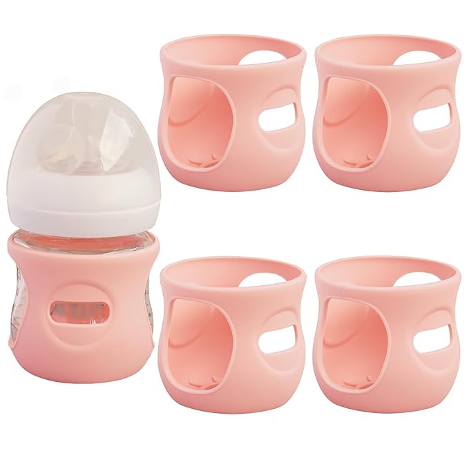 4 Pack Silicone Sleeves for Avent Natural Glass Baby Bottles, Anti Breakage by Kingwi