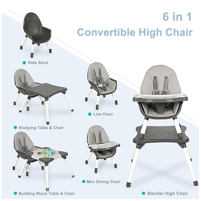 6 in 1 Baby High Chair, Convertible Highchair - Image 3