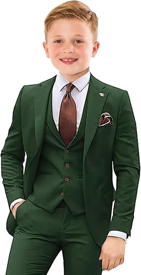 Boys Suit 4 Piece Slim Fit Kids Tuxedo Suit Formal Wedding Outfit Blazer Vest by Tesscy