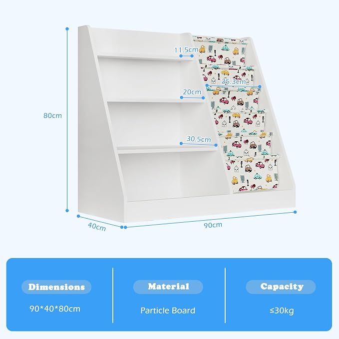 4 Tier Kids Wooden Bookshelf, Five Layer Sling Bookcase, Baby Storage Book Rack - Image 8