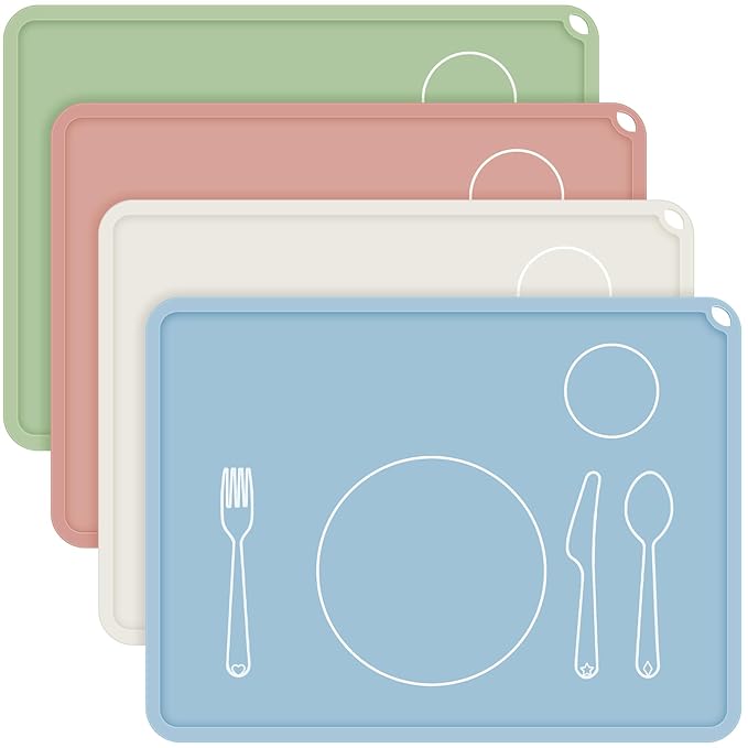 Zhehao 4 Pcs Montessori Kids Placemat 16 x 12'' Non Slip Baby Silicone Placemats by Zhehao