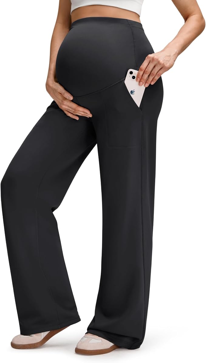 G4Free EverGoing Fleece Lined Maternity Wide Leg Pants Over The Belly Pregnancy - Image 4