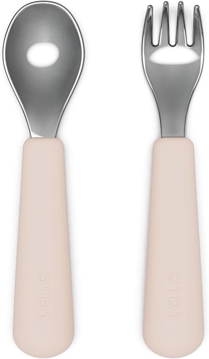 Lalo Utensils - Toddler Fork and Spoon Set - Stainless Steel and Silicone by Lalo