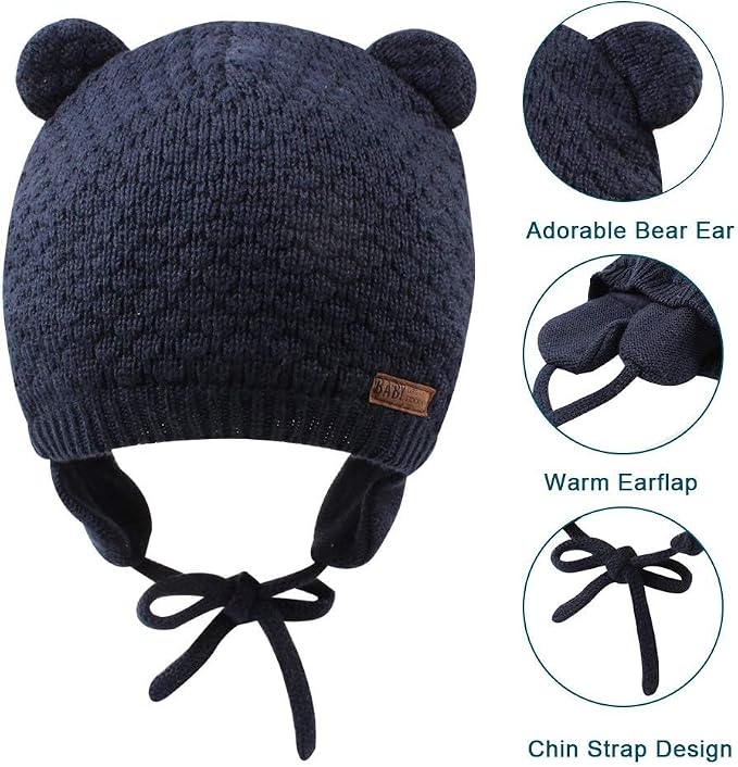 XIAOHAWANG Baby Hat Cute Bear Toddler Earflap Beanie Warm - Image 3