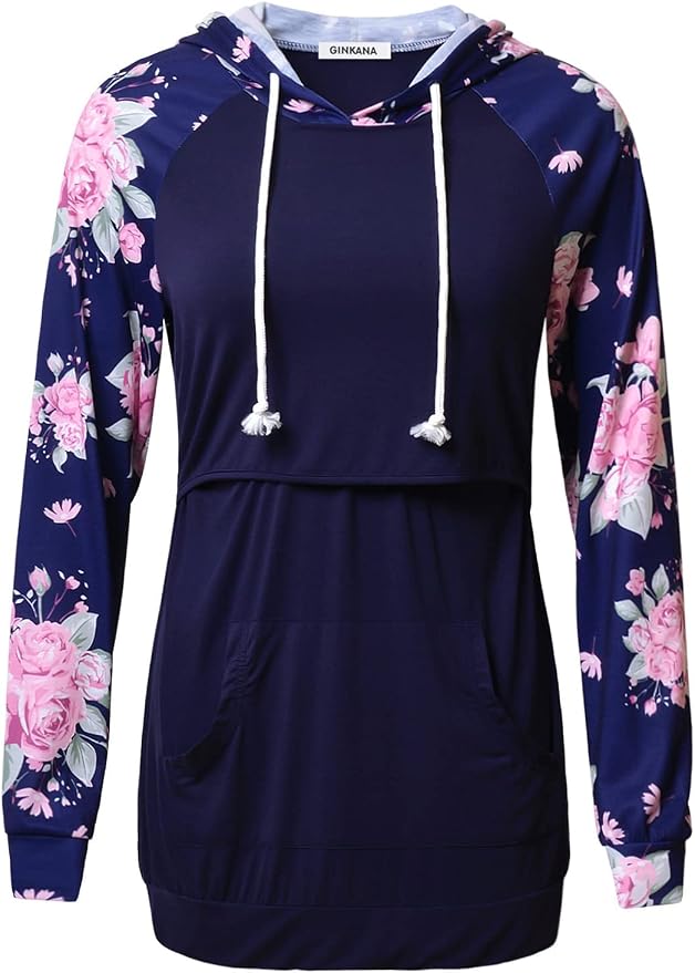 GINKANA Women's Nursing Hoodie Sweatshirt Long Sleeves Breastfeeding Maternity - Image 2