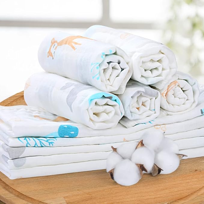 Yoofoss Muslin Burp Cloths for Baby 10 Pack 100% Organic Cotton Baby Washcloths - Image 2