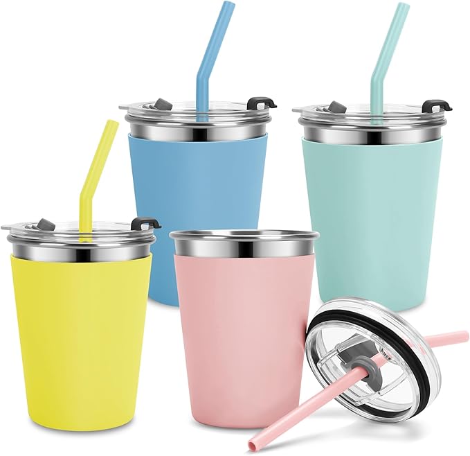 Kids Cups with Straws and Lids Leak Proof, 12oz Sippy Cups by Vermida