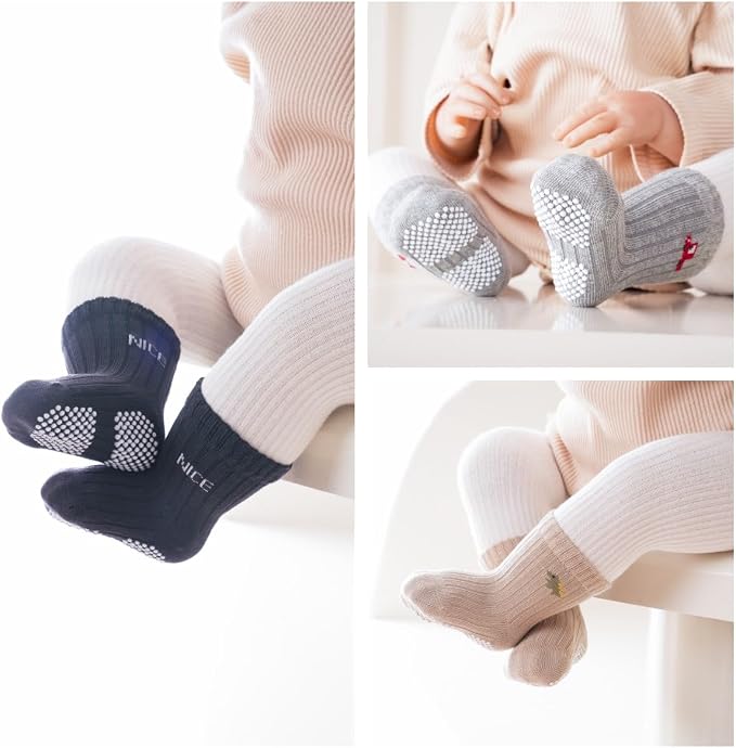 Baby Crew Socks, Grips Combed Cotton Socks Toddler Non-Skid - Image 2