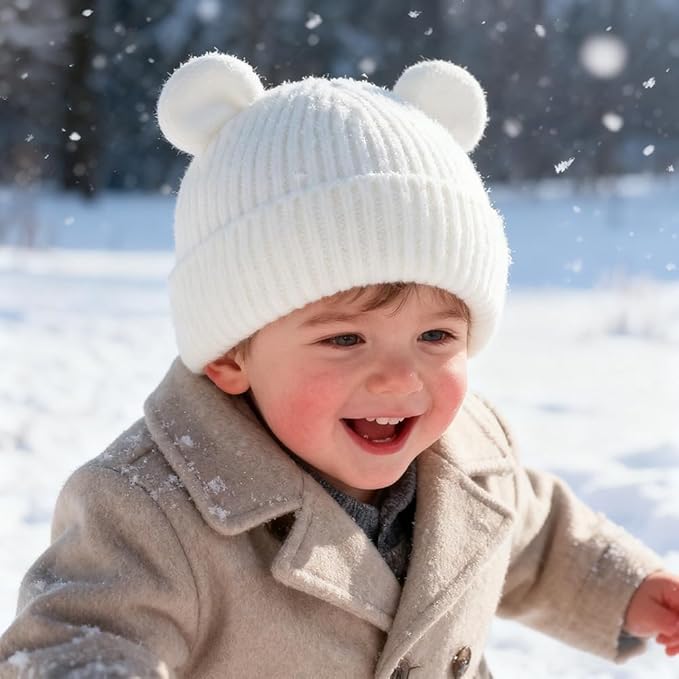 Bear Baby Beanie Knitted Baby Winter Hat Infant Toddler Boys Girls Beanie - Image 3