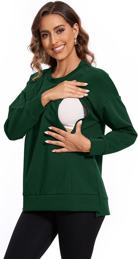 Smallshow Women's Nursing Tops Sweatshirt Long Sleeve Side Split Breastfeeding - Image 2
