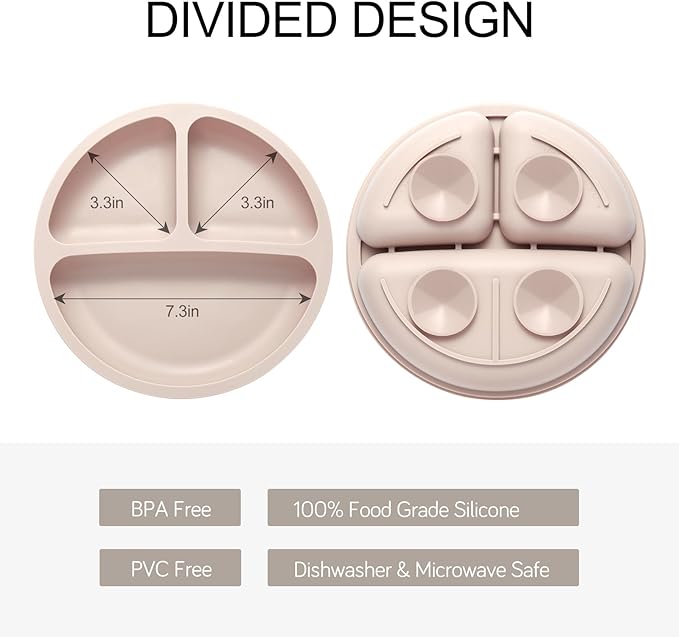 Toddler Plates, 3 Pack Divided Suction Plates - Image 2