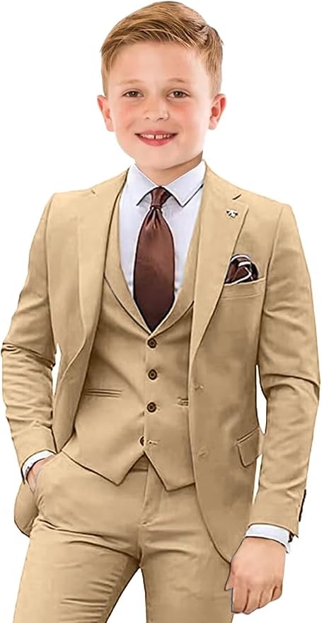 Boys Suit 4 Piece Slim Fit Kids Tuxedo Suit Formal Wedding Outfit Blazer Vest by Tesscy