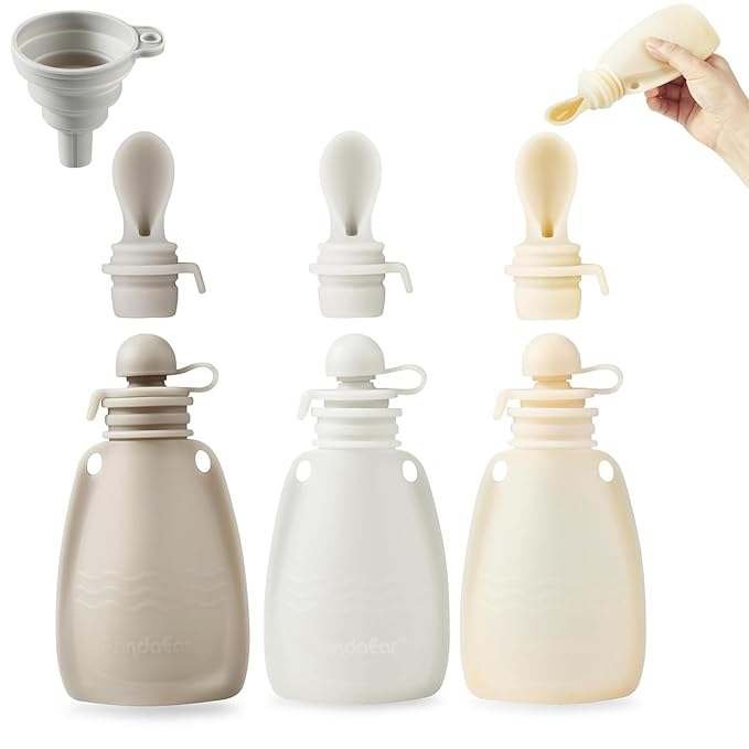 PandaEar 3 Pack Silicone Baby Food Pouches, Reusable Squeeze Pouches by PandaEar