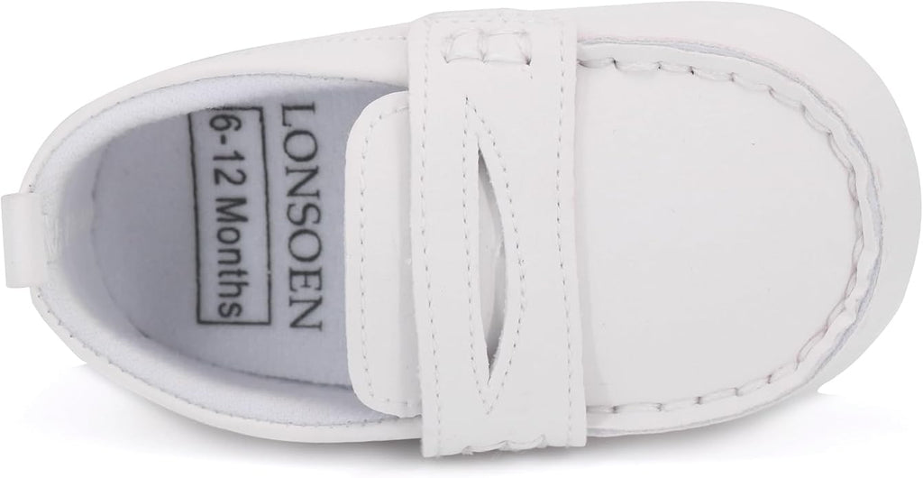 LONSOEN Baby Girls Boys Loafers Prewalker Dress Crib Shoes - Image 5
