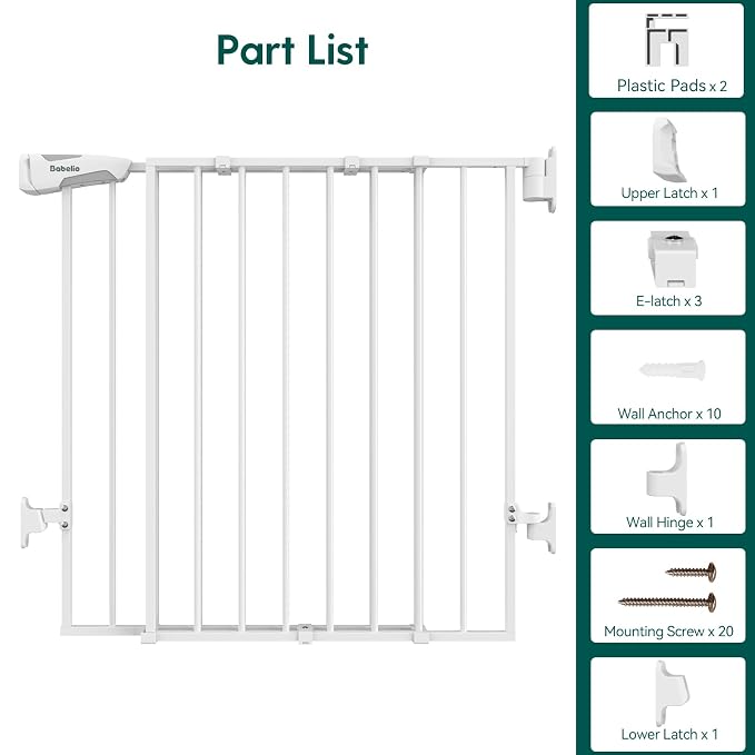 Babelio Baby Gate for Stairs, Kitchen & Doorways, 26-43" W 28" H No Bottom Bar| - Image 6