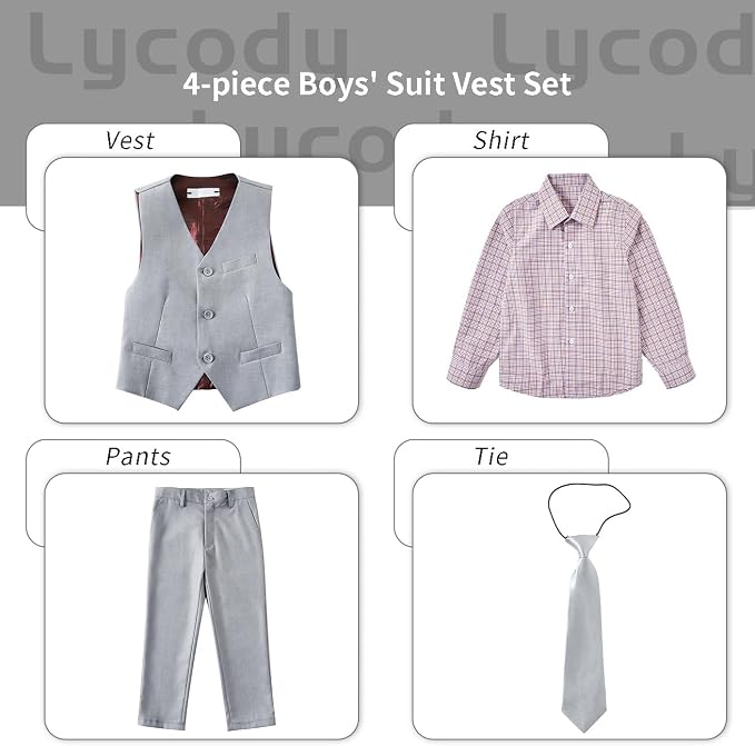 Boys Vest Set Formal Dress Suits Wedding Outfit Dresswear - Image 2