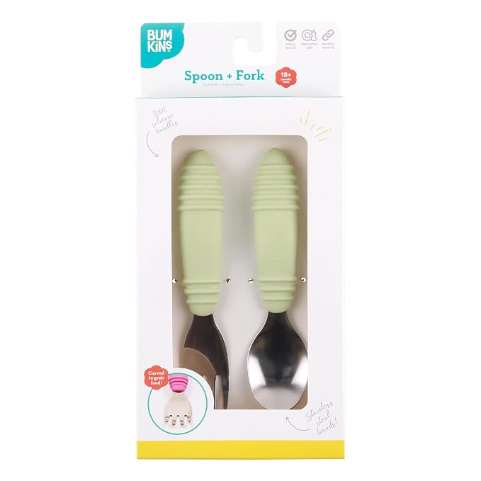 Bumkins Toddler Utensils, Kids Size Fork and Spoon Set, Silicone and - Image 6
