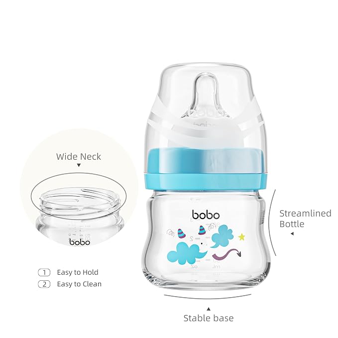 YOHKOH Glass Baby Bottles with Slow Flow Nipple, Newborn Anti-Colic Baby Bottles - Image 3