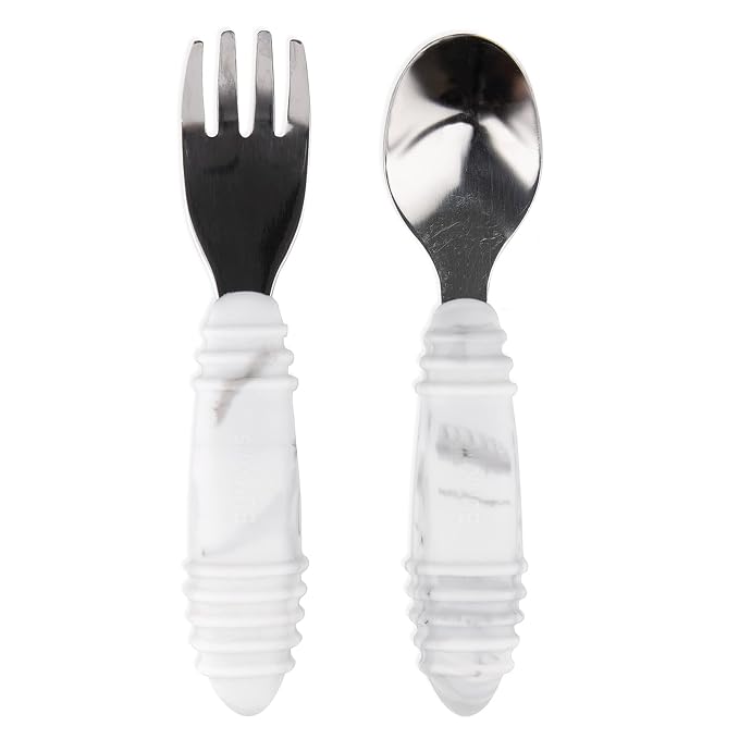 Bumkins Toddler Utensils, Kids Size Fork and Spoon Set, Silicone and by Bumkins