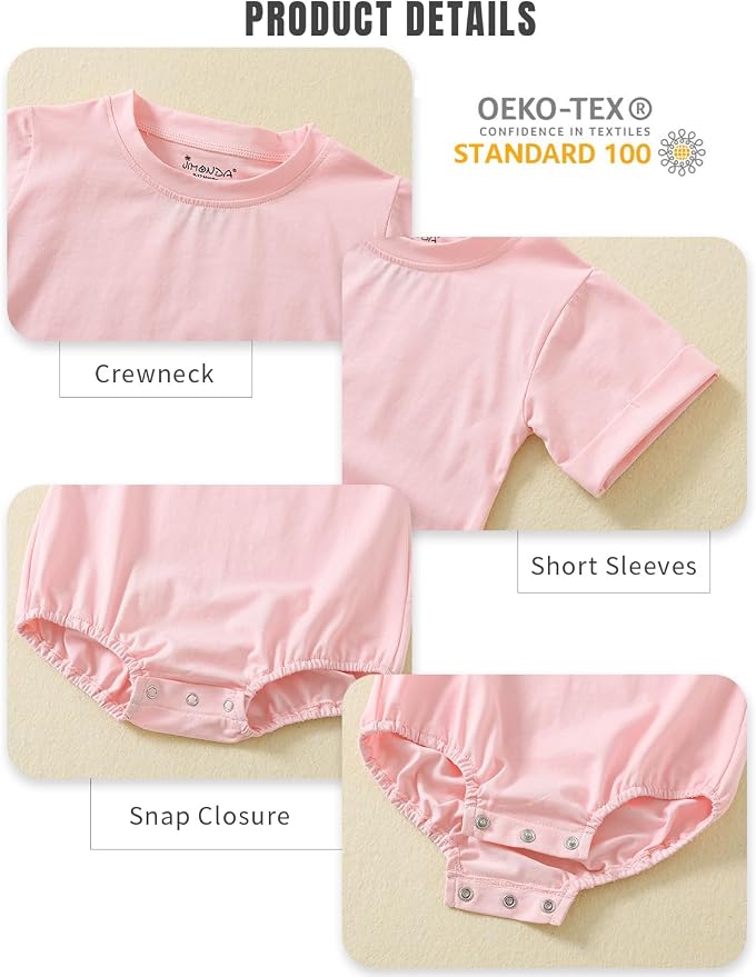 Jimonda Baby Bubble Romper Boy Girl Solid Color T-Shirt Outfits Short Sleeve - Image 2