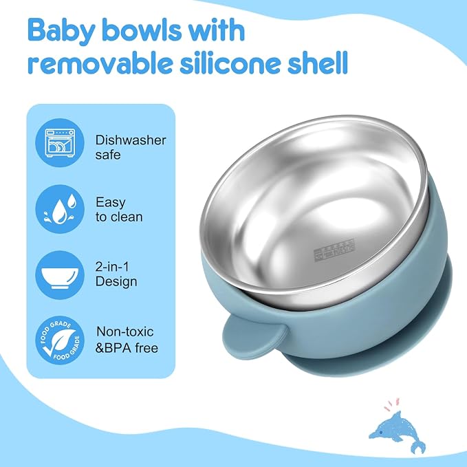 2 Pack Stainless Steel Baby Bowls - Image 4