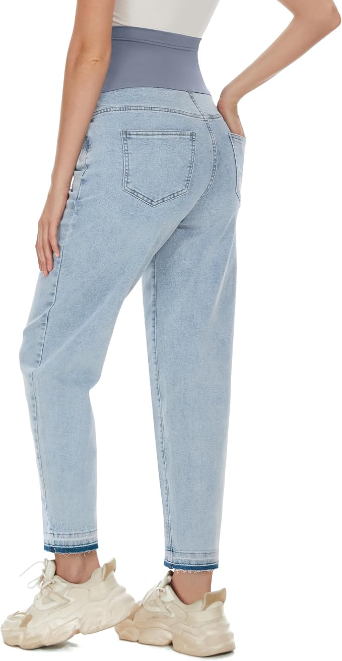 POSHGLAM Women's Maternity Jeans Over Belly Comfy Stretch 28'' Boyfriend Jeans - Image 5