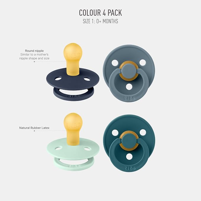 BIBS Pacifiers - Colour 4 Pack | Round Nipple Baby Pacifier | BPA Free Natural - Image 2