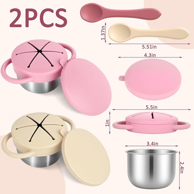 2 Pack Stainless Steel Toddler Snack Cups, Snack Containers - Image 2