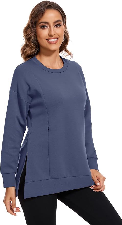 Smallshow Women's Nursing Tops Sweatshirt Long Sleeve Side Split Breastfeeding - Image 3